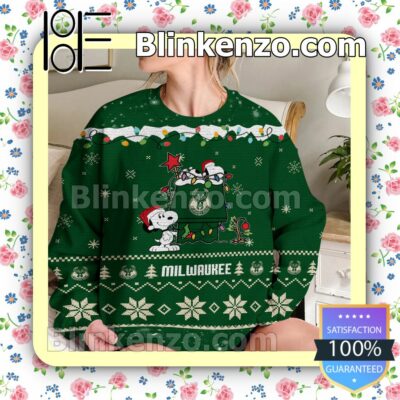 Milwaukee Bucks Snoopy Christmas NBA Sweatshirts b