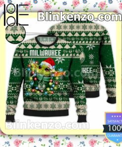 Milwaukee Bucks Yoda The Mandalorian Christmas Lights NBA Sweatshirts