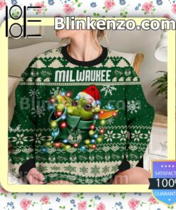 Milwaukee Bucks Yoda The Mandalorian Christmas Lights NBA Sweatshirts b