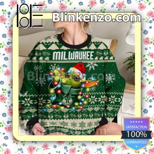 Milwaukee Bucks Yoda The Mandalorian Christmas Lights NBA Sweatshirts b
