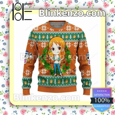 Nami One Piece Wreath Manga Anime Holiday Christmas Sweatshirts