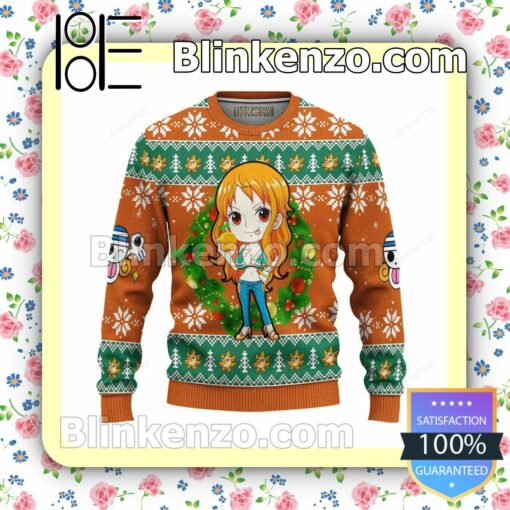 Nami One Piece Wreath Manga Anime Holiday Christmas Sweatshirts