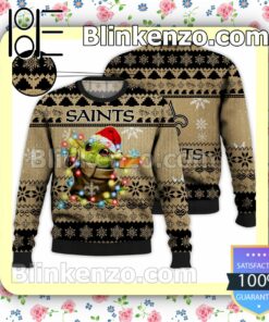 New Orleans Saints Yoda The Mandalorian Christmas Lights NFL Sweatshirts