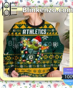 Oakland Athletics Yoda The Mandalorian Christmas Lights MLB Sweatshirts b