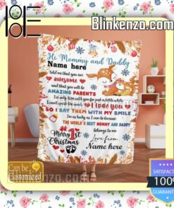 Personalized Hi Mommy And Daddy Merry 1st Christmas Bed Blankets