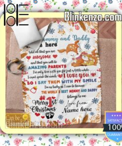 Personalized Hi Mommy And Daddy Merry 1st Christmas Bed Blankets b