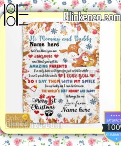 Personalized Hi Mommy And Daddy Merry 1st Christmas Bed Blankets c