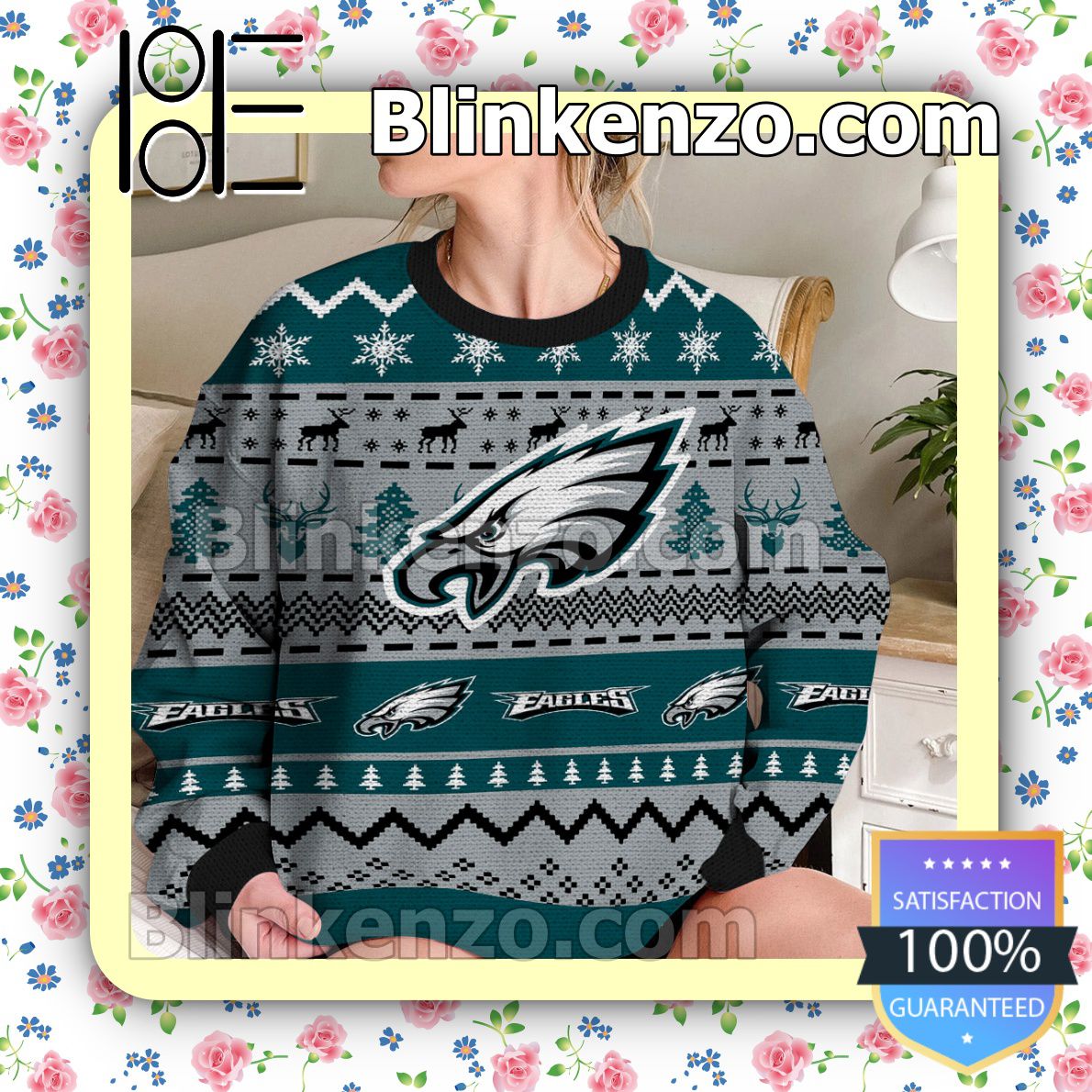 Philadelphia Eagles Fans Reindeer Garland Ugly Christmas Sweater -  Freedomdesign