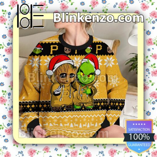 Pittsburgh Pirates Baby Groot And Grinch Christmas MLB Sweatshirts b