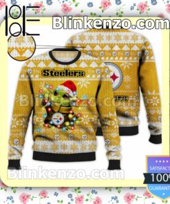 Pittsburgh Steelers Yoda The Mandalorian Christmas Lights NFL Sweatshirts