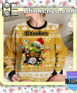 Pittsburgh Steelers Yoda The Mandalorian Christmas Lights NFL Sweatshirts b