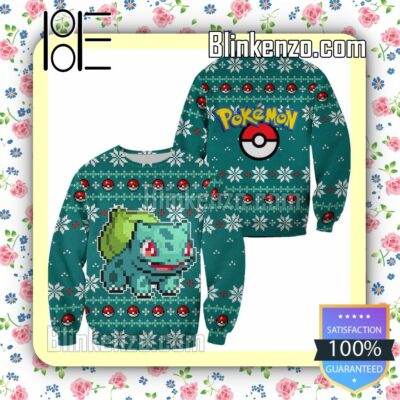Pixel Bulbasaur Pokemon Manga Anime Knitted Christmas Jumper