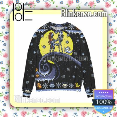 Pixel Jack And Sally Snowy Night Christmas Jumper