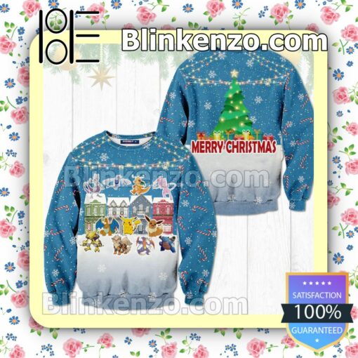 Pokemon Characters Merry Christmas Snowflake Christmas Jumpers