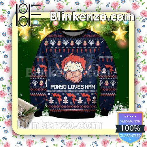 Ponyo Loves Ham Holiday Christmas Sweatshirts