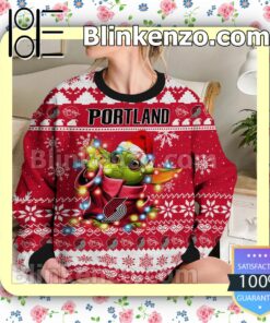 Portland Trail Blazers Yoda The Mandalorian Christmas Lights NBA Sweatshirts b