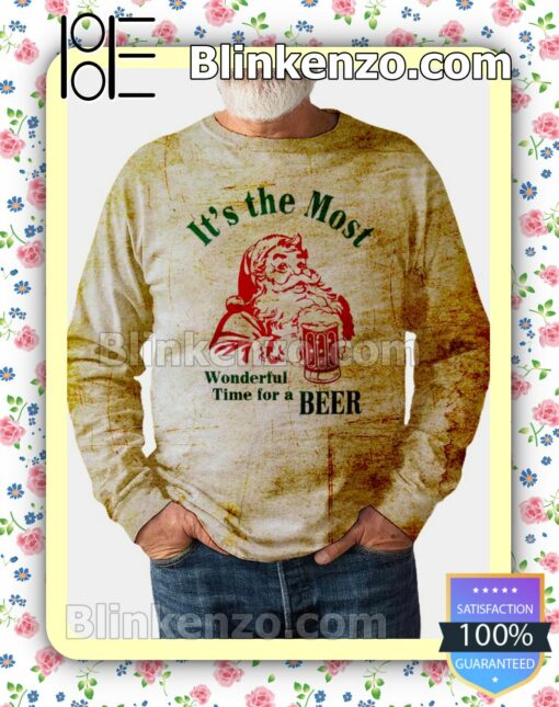 Santa Claus It's The Most Wonderful Time For A Beer Holiday Christmas Sweatshirt
