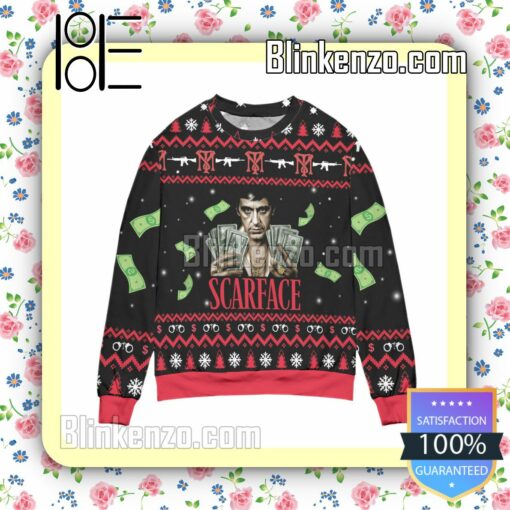 Scarface 1983 Film Pine Tree & Snowflake Pattern Christmas Jumper