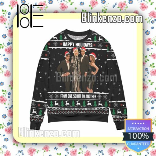 Schitt's Creek Happy Holiday From One Schitt To Another Pine Tree And Snowflake Christmas Jumpers