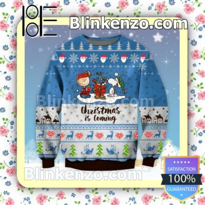 Snoopy And Charlie Brown Xmas Is Coming Reindeer Pattern Christmas Jumpers