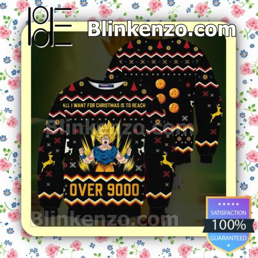 Son Goku Dragon Ball All I Want For Christmas Is To Reach Over 9000 Christmas Jumpers