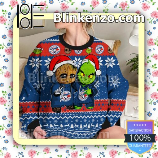 Toronto Blue Jays Baby Groot And Grinch Christmas MLB Sweatshirts b