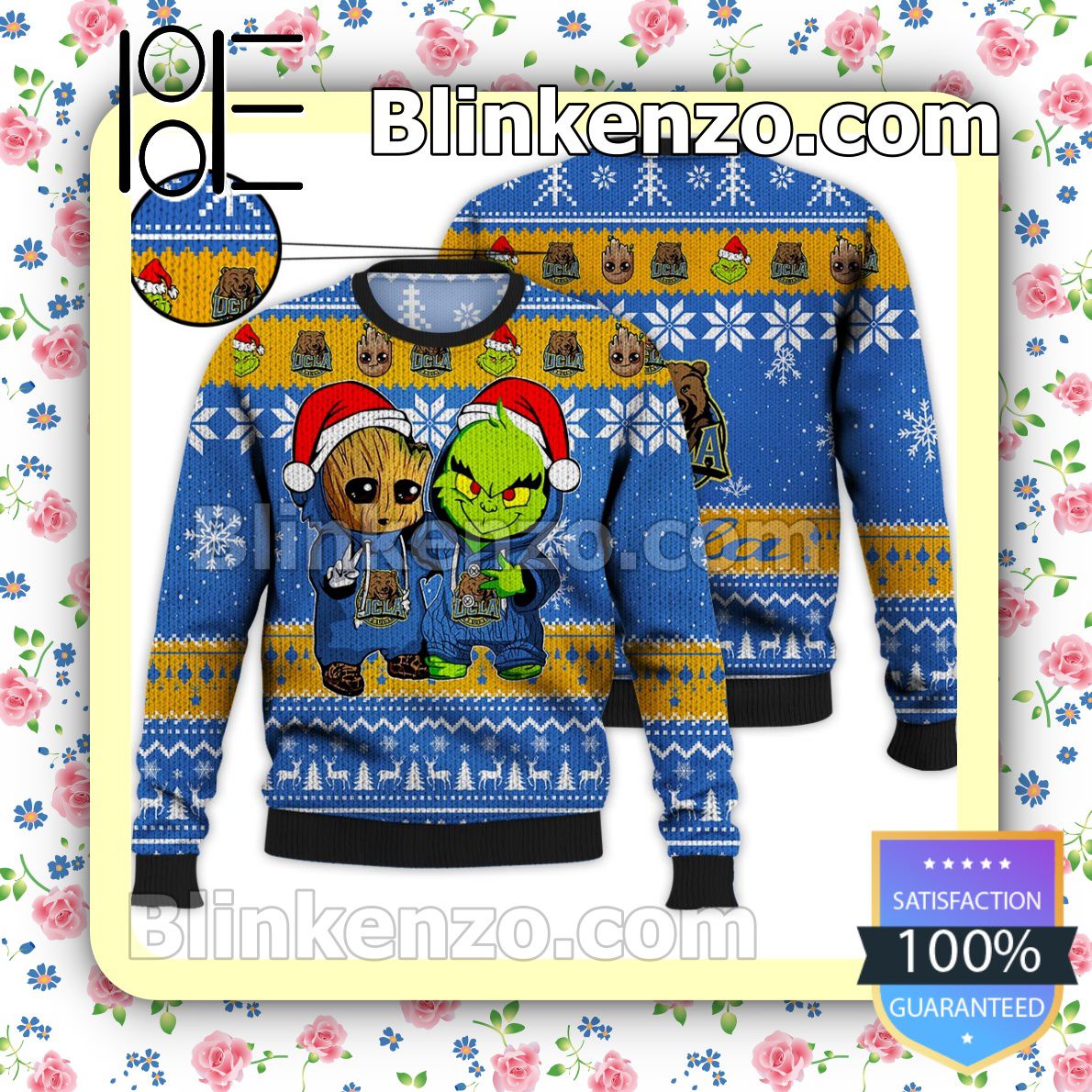 UCLA Bruins Baby Groot And Grinch NCAA Ugly Christmas Sweater - Tagotee