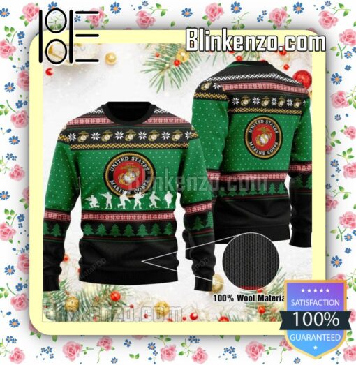 United State Marine Corps Green Knitted Christmas Jumper