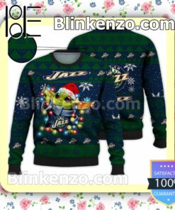 Utah Jazz Yoda The Mandalorian Christmas Lights NBA Sweatshirts