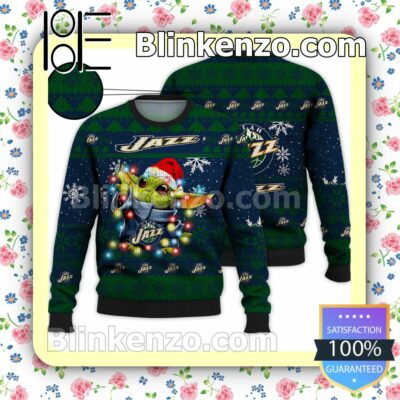 Utah Jazz Yoda The Mandalorian Christmas Lights NBA Sweatshirts