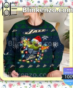 Utah Jazz Yoda The Mandalorian Christmas Lights NBA Sweatshirts b