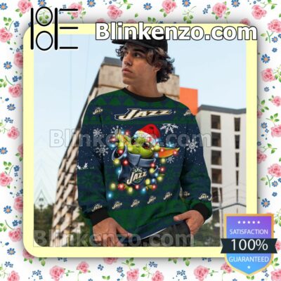 Utah Jazz Yoda The Mandalorian Christmas Lights NBA Sweatshirts c