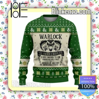 Warlock The Sworn And Beholden Green DnD Christmas Sweatshirts