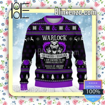 Warlock The Sworn And Beholden Purple DnD Christmas Sweatshirts