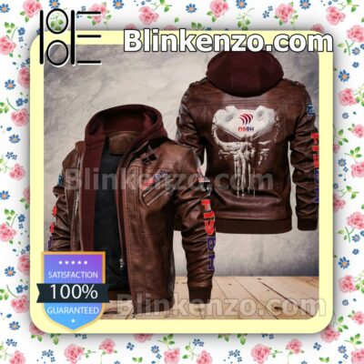 AS Beziers Herault Men Leather Hooded Jacket a