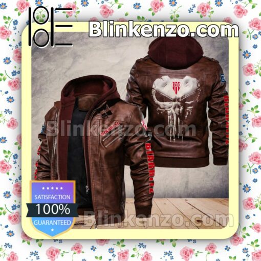 Biarritz Olympique Men Leather Hooded Jacket a