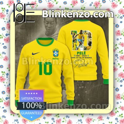 Brasil Pelé 10 1957-2022 Thank You For The Memories Signature Pullover Hoodie b