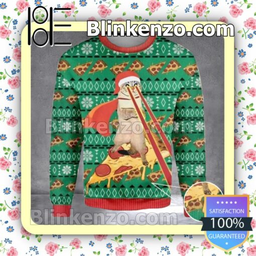 Cute Flying Cat Pizza With Laser Eyes Christmas Sweatshirts