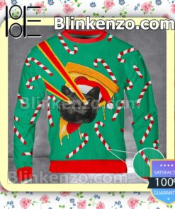 Drax the Destroyer Pizza Cat Laser Eyes Christmas Sweatshirts