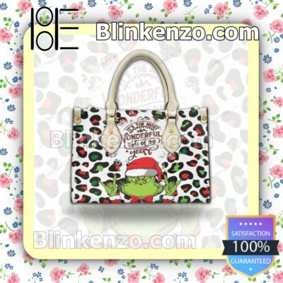 Grinch It's The Most Wonderful Time Of The Year Leather Totes Bag c