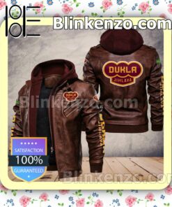 HC Dukla Jihlava Men Leather Hooded Jacket a