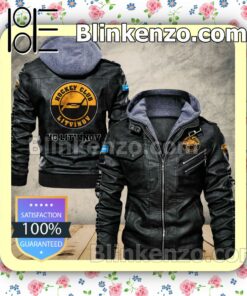 HC Litvínov Men Leather Hooded Jacket