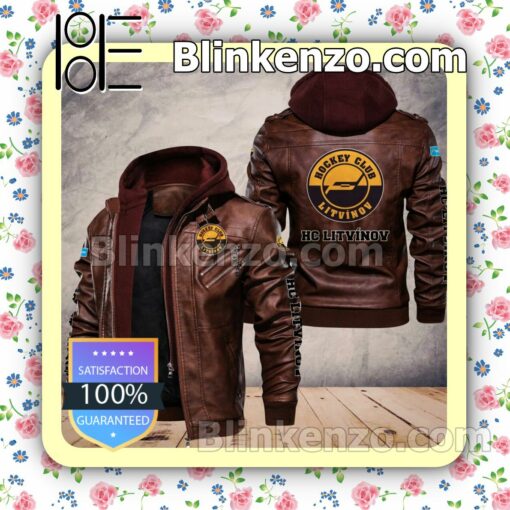 HC Litvínov Men Leather Hooded Jacket a