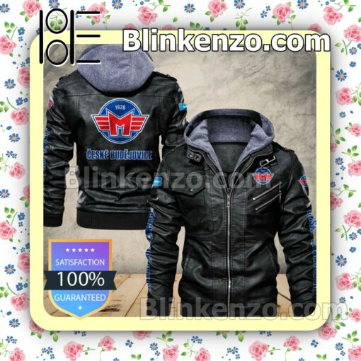 HC Motor České Budějovice Men Leather Hooded Jacket