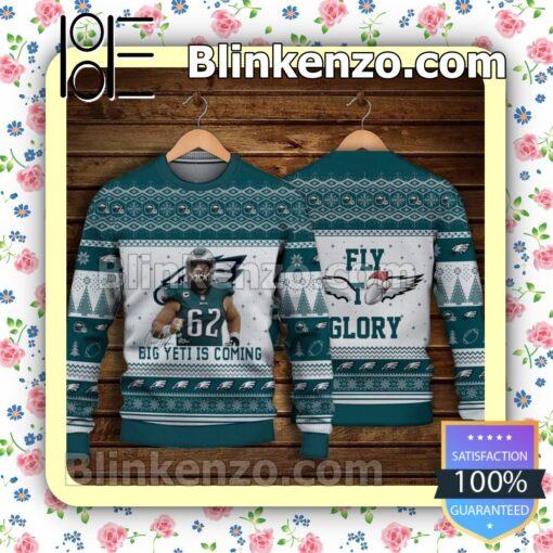 Jason Kelce Philadelphia Eagles Big Yeti Is Coming Fly To Glory Sport Christmas Sweatshirts