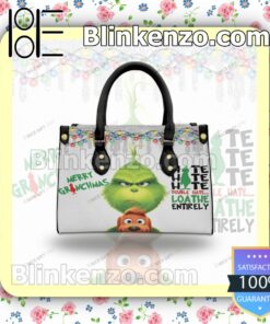 Merry Grinchmas Hate Hate Hate Double Hate Loathe Entirely Leather Totes Bag c