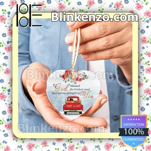 Amazing Personalized Love Couple Red Truck God Blessed The Broken Road That Led Me Straight To You Hanging Ornaments