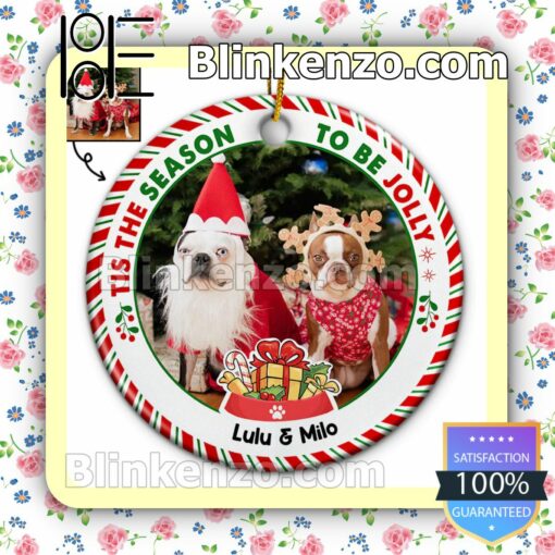Personalized Photo Tis The Season To Be Jolly Dog Cat Hanging Ornaments