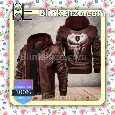 Rouen Normandie Rugby Men Leather Hooded Jacket a