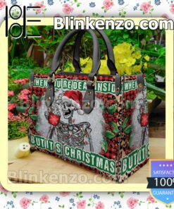 Skeleton When You're Dead Inside But It's Christmas Leather Totes Bag